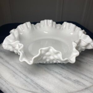 Fenton White Hobnail Ruffled Milk Glass Bowl